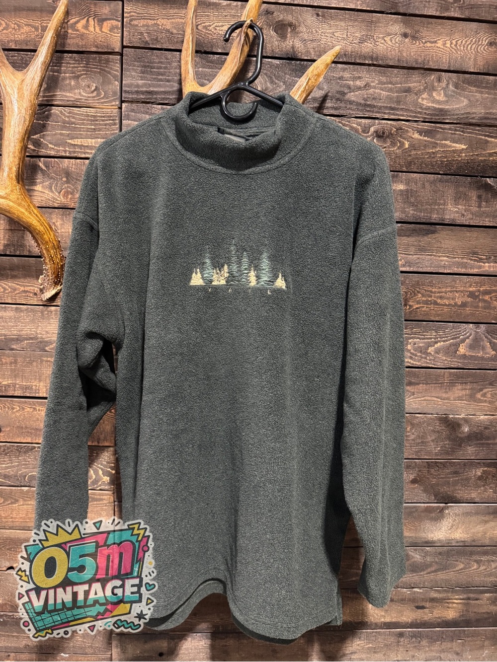 Men's Dark Gray Crewneck Fleece Sweater with Forest Graphic